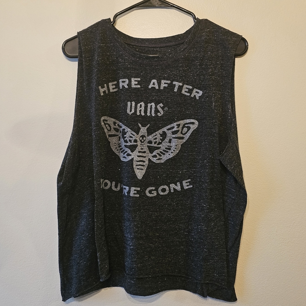 Vans Womens XL Moth Tank Here After You're Gone Grey White